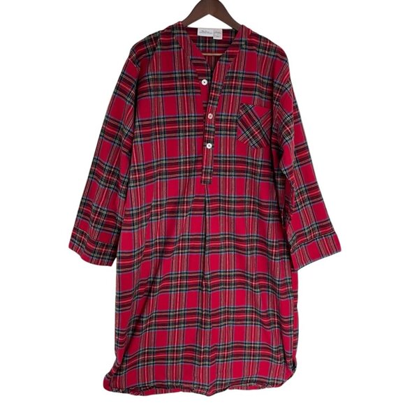 The Vermount Country Store Night Sleep Shirt Large L Mens Red Plaid Flannel - Picture 1 of 4